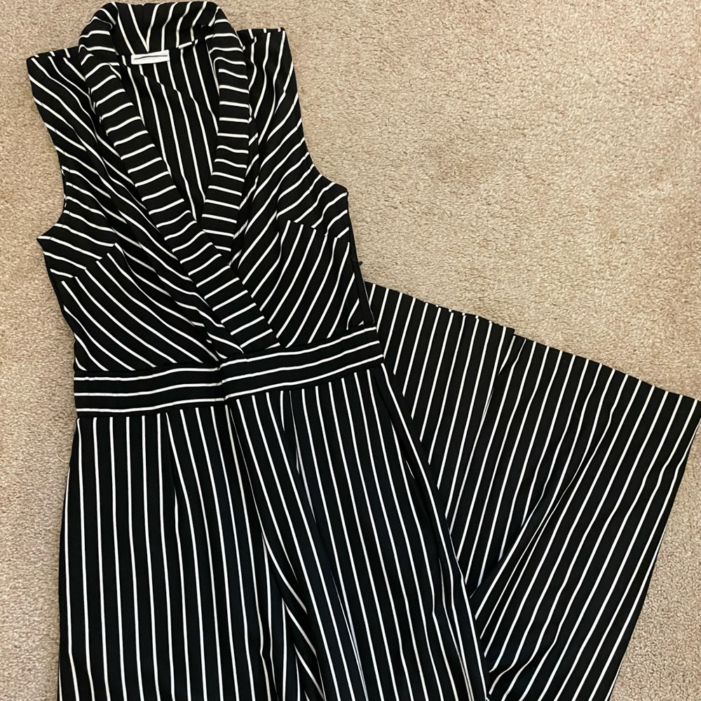 NWOT Vertical striped black and white jumpsuit